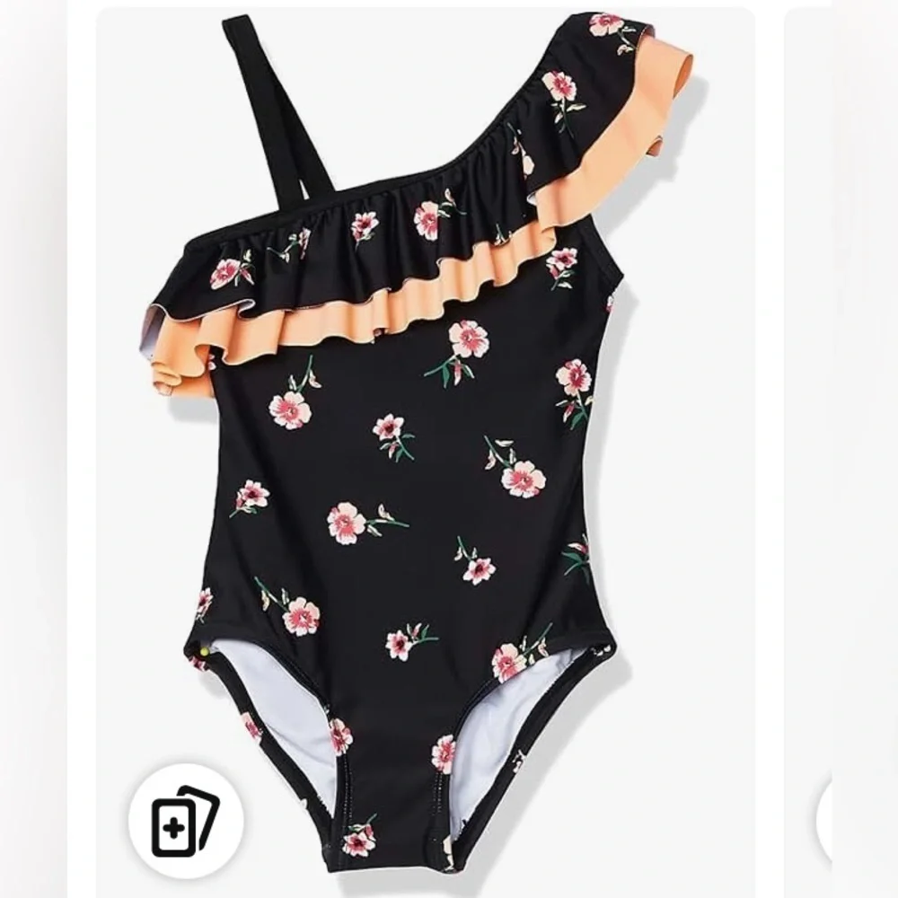 NEW-Kanu Surf Girls' Morgan Floral Ruffle 1-Shoulder one Piece Swimsuit